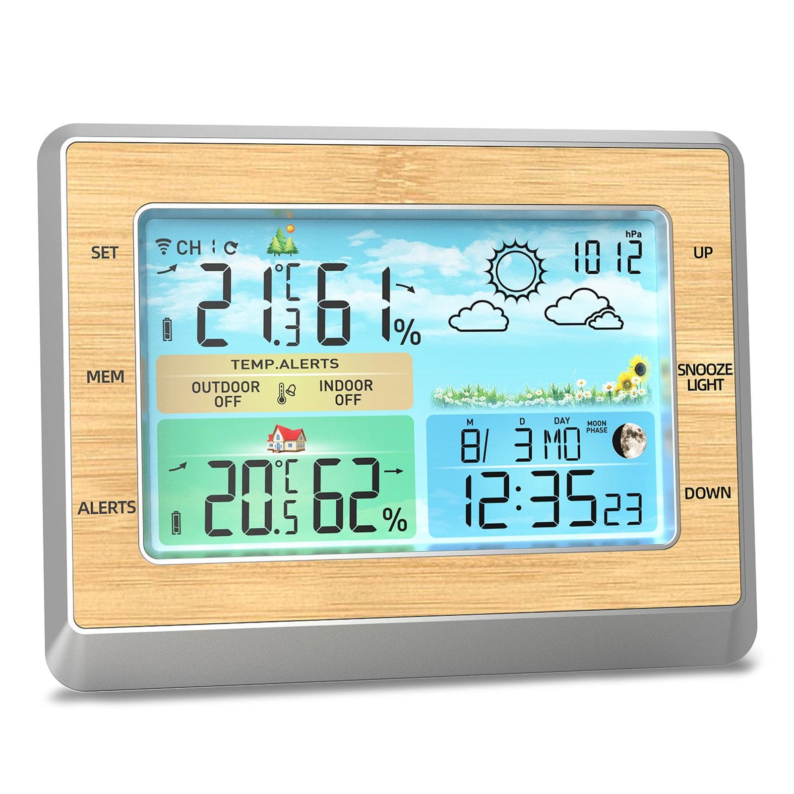 Weather Station Wireless Indoor Outdoor Thermometer 6 Inch Color LED Display Temperature Humidity burlywood