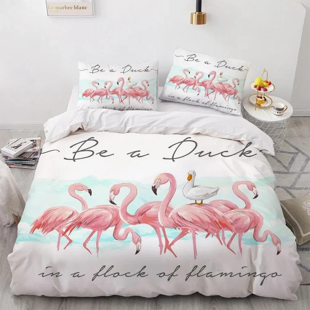 Flamingo Duvet Cover King Queen 3D Pink Animal Bedding Set for Kids Teens Adults Watercolor Style Quilt Cover with Pillowcase EU Double 200x200cm