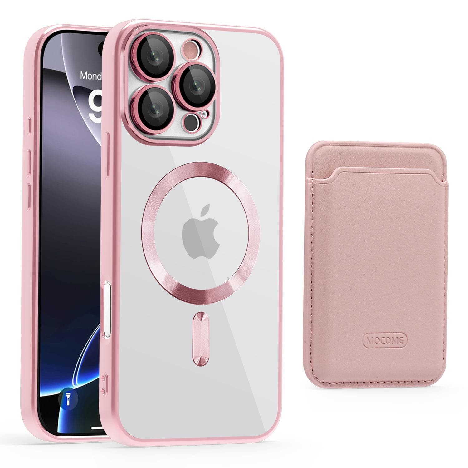 Applicable To IPhone16E Magnetic Card Bag Mobile Phone Case Apple 15PRO Electroplating Anti-fall 14 Protective Case iPhone11 pink