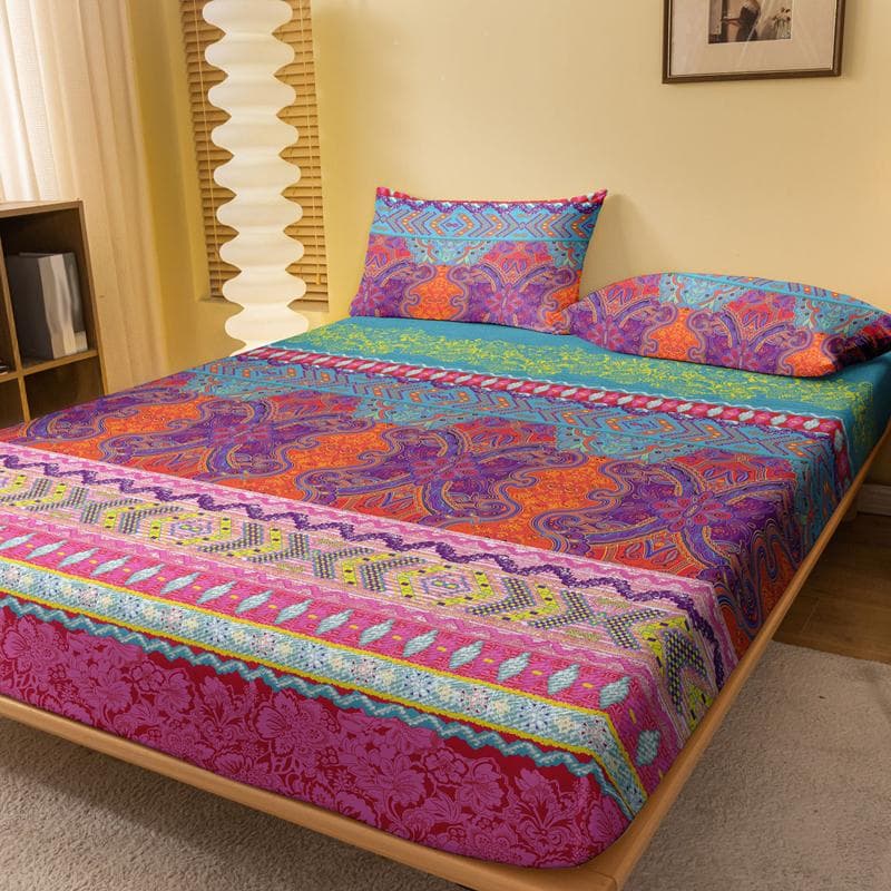 1 Simple Modern Bohemian Printed Matte Fitted Sheet, Bedroom Printed Bed Cover, Bedding (Excluding Pillowcases) 71x132cm