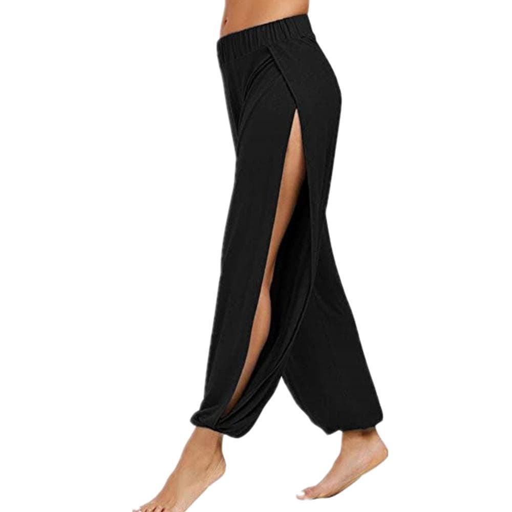 New Women Fashion Pants Yoga Pants Harem Pants for Women Side Slit Jogger Hippie Beach Sweatpants XXL black