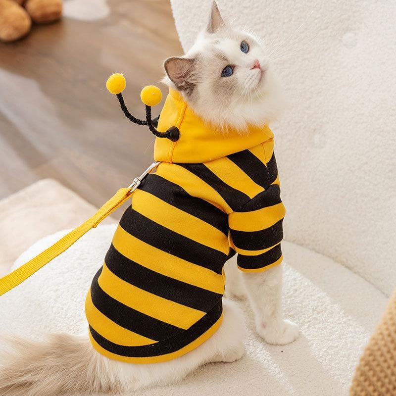 Autumn and Winter Cat Clothes Cute Little Bee Can Pull Thin Velvet Sweater Into Cat Kitten Anti-hair Loss Pet Clothing XS