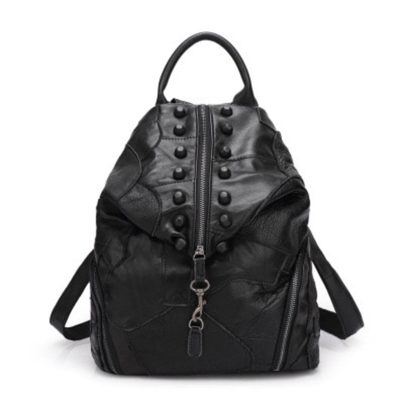 Women's Backpack Leather Splice Color Contrast Women's Backpack Europe and The United States Fashion Color Bag black