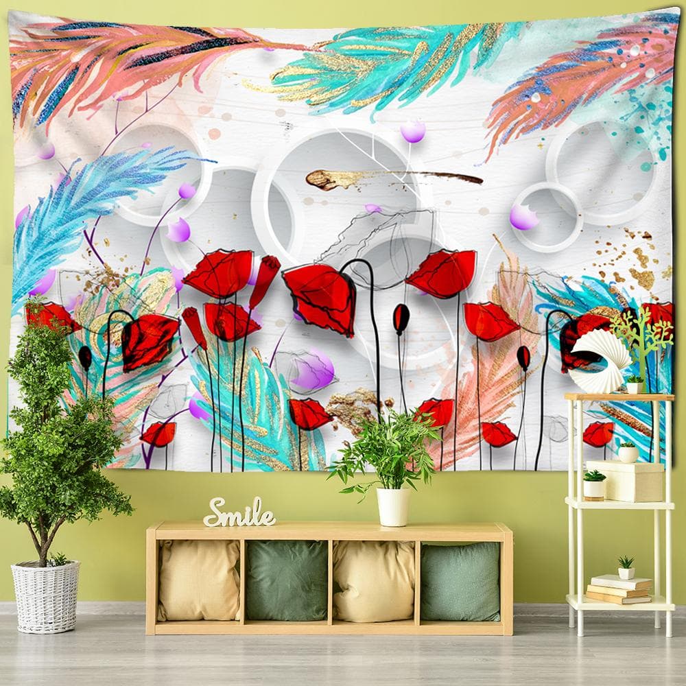 Colorful Bright Flowers Feather Tapestry 2020Modern Art Style Decor Psychedelic Boho Home Decor Wall Hanging Yoga Mat Shawl 95x70CM