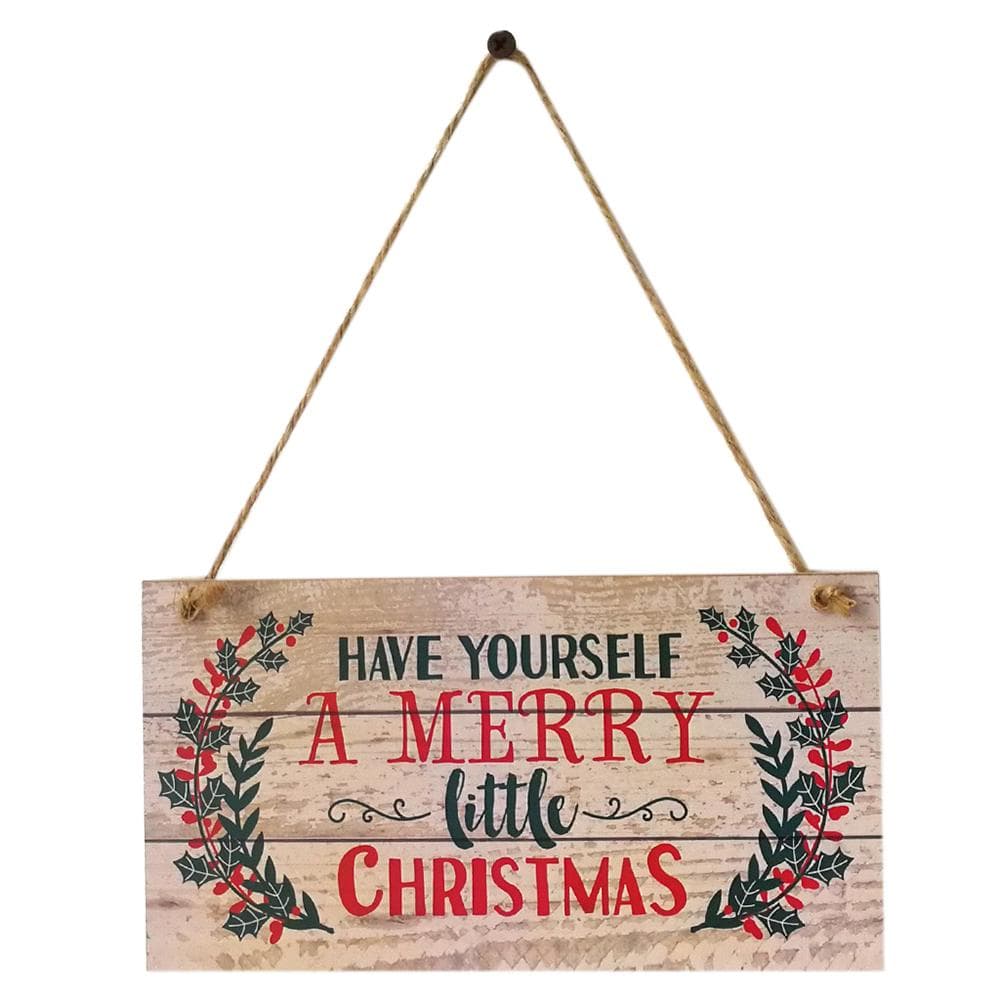 Have Yourself a Merry Little Christmas Wood Plank Design Hanging Sign Holiday Door Decoration
