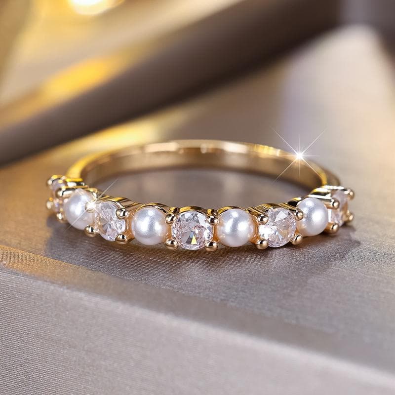 Elegant Imitation Pearls Zircon Rings for Women Charm Gold Color Fashion Romantic Jewelry 6 gold