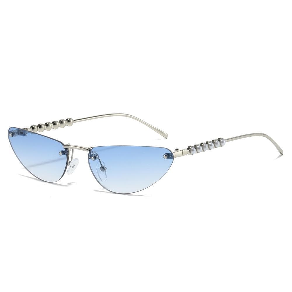 New Luxury Frameless Gradient Cat Eye Sunglasses Women Retro Pearl Temple Design UV400 Protection Casual Sun Glasses as picture