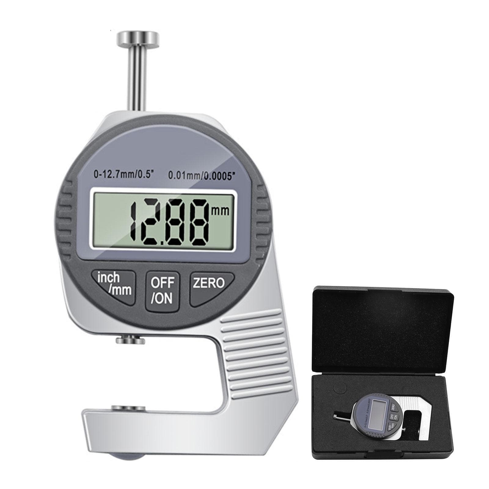 Digital Thickness Gauge Inch/ Metric Thickness Measuring Tools 0-0.5 Inch/ 0-12.7mm Mini Digital grey