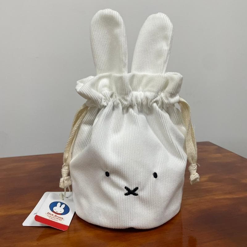 corduroy Miffy rabbit Drawstring Bundle pouch Kawaii lovely travel Portable cosmetic Storage Washing rinsing Money bag package white