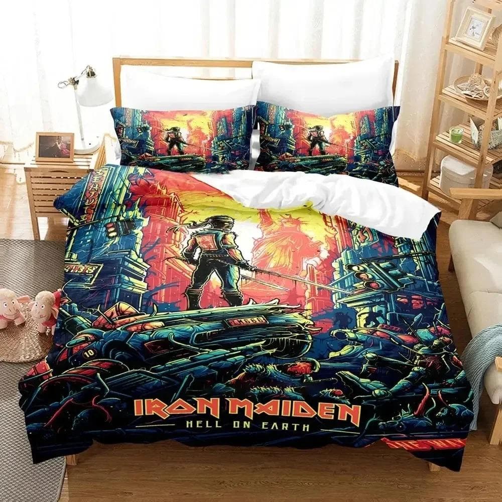 Iron Heavy Metal Maidens Bedding Set Duvet Cover Bed Set Quilt Cover Pillowcase Comforter king Queen Size Boys Adult Bedding Set 140x210cm 2pcs