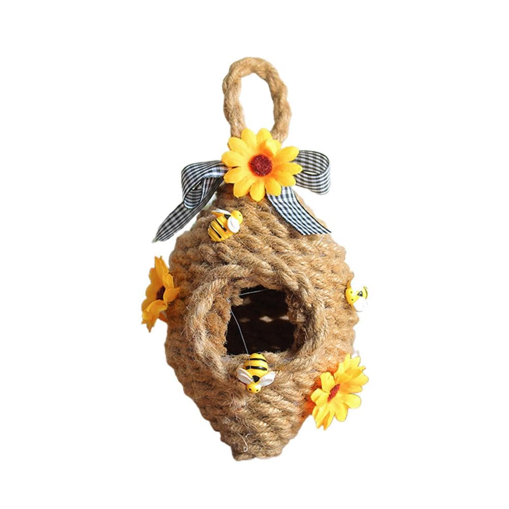 Bee Festival Woven Rope Honeycomb Pendant with Sunflower Craft Decoration for Home Garden Patio