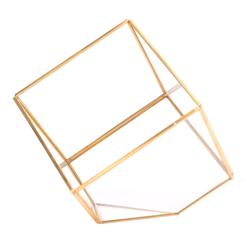 Gold Geometric Shape Succulents Plant Flowerpot Glass Planter Landscape Home Table Decoration