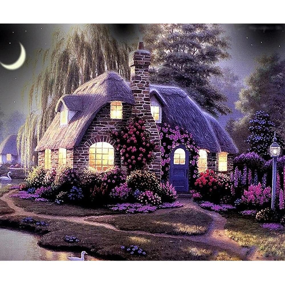 5D DIY Diamond Painting Purple house Embroidery Cross Stitch Rhinestone Mosaic Home Decor 20X30CM