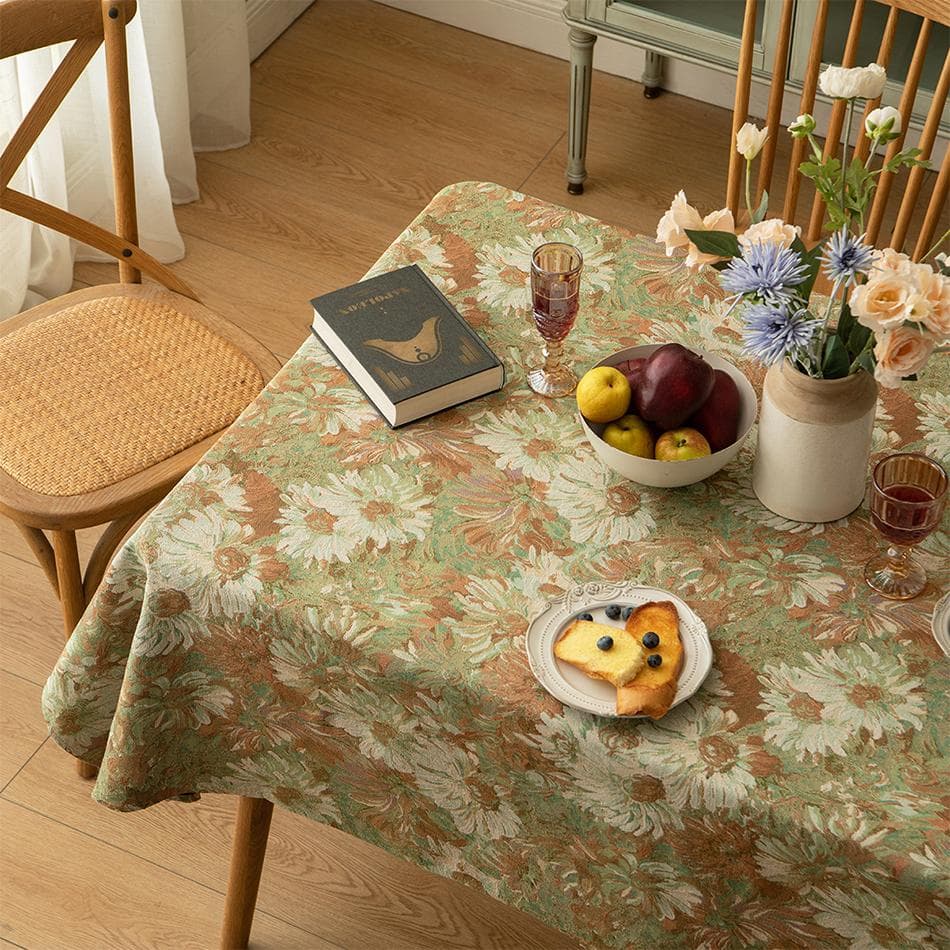 French Rural Tassels Tablecloth,Flower Oil Painting Pattern Rectangle Dust-proof Cover For Tea Table Wedding Dining Room Decor 60X60cm