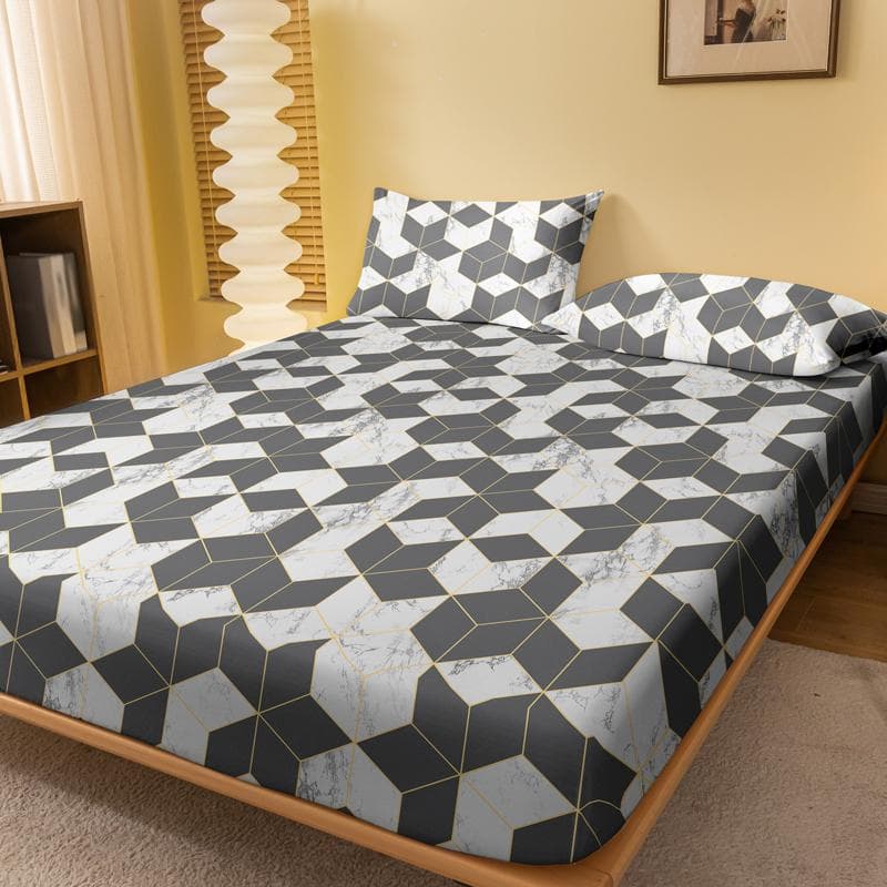 1 Simple Modern Geometry Printed Matte Fitted Sheet, Bedroom Printed Bed Cover, Bedding (Excluding Pillowcases) 71x132cm