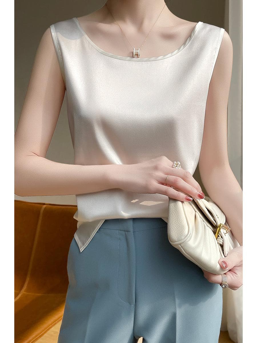 Women's Mulberry Silk Camisole: Loose-Fit Round Neck Sleeveless Top XL (115-130 lbs)