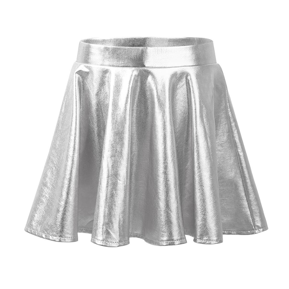 Kids Girls Metallic Flared Skater Skort High Elastic Waist Athletic Dance Scooter Skirt 11-12 Years silver