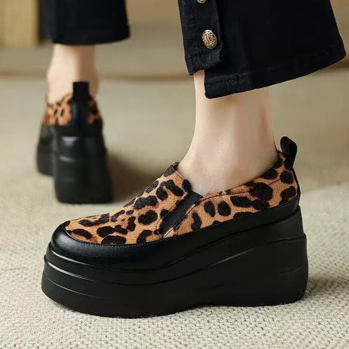 Leopard Women Platform Flats Casual Shoes Brand Suede High Heels Shoes Woman Autumn 2025 Trend Fashion Shallow Zapatillas Mujer 37 leopard