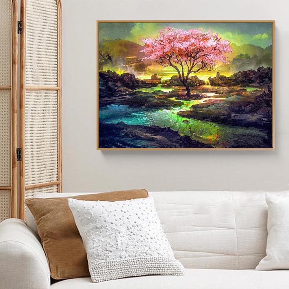 Diamond Embroidery Tree 5d Diamond Painting Full Drill Round Scenic Diamond Mosaic Creek Diamond Art 20X30CM