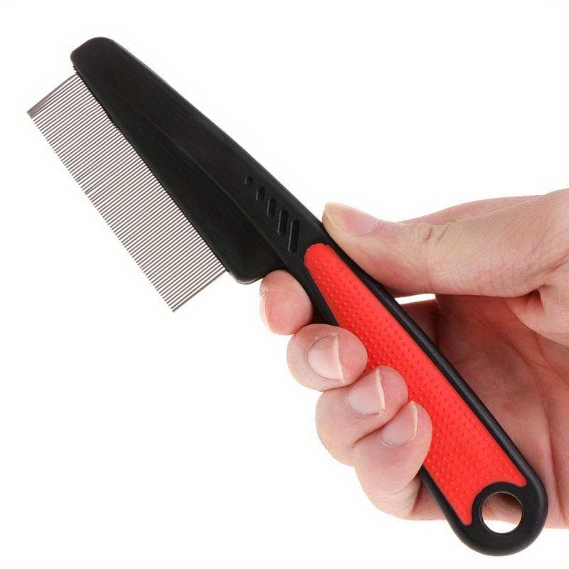 Pet Supplies Teeth Shedding Hair Flea Lice Removal Brush Stainless Steel Comb Deworming Opening Knots Dog Cat Grooming Comb red
