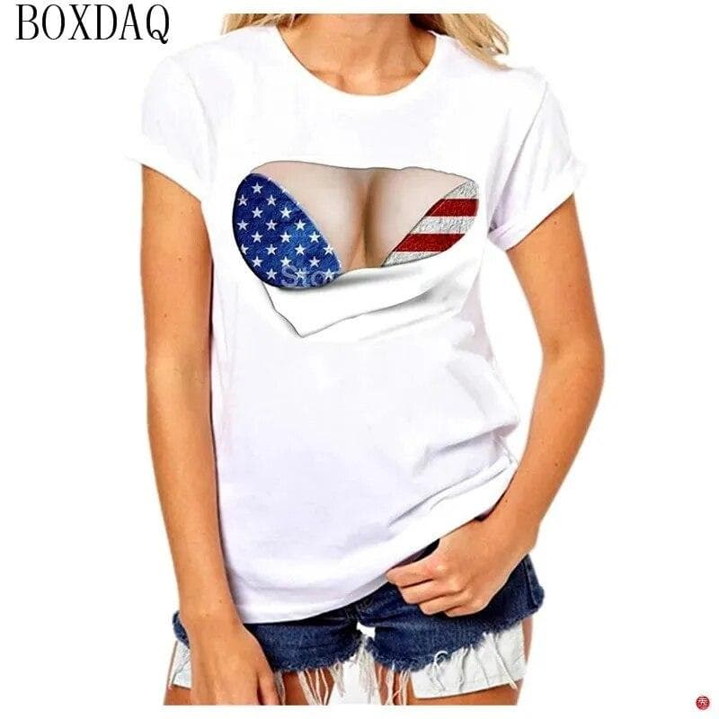 Women Summer Cool T-Shirts Sexy Perspective 3D boobs Print Short Sleeve Ladies T Shirt Summer O-Neck Breast Pattern Street Tops 4XL