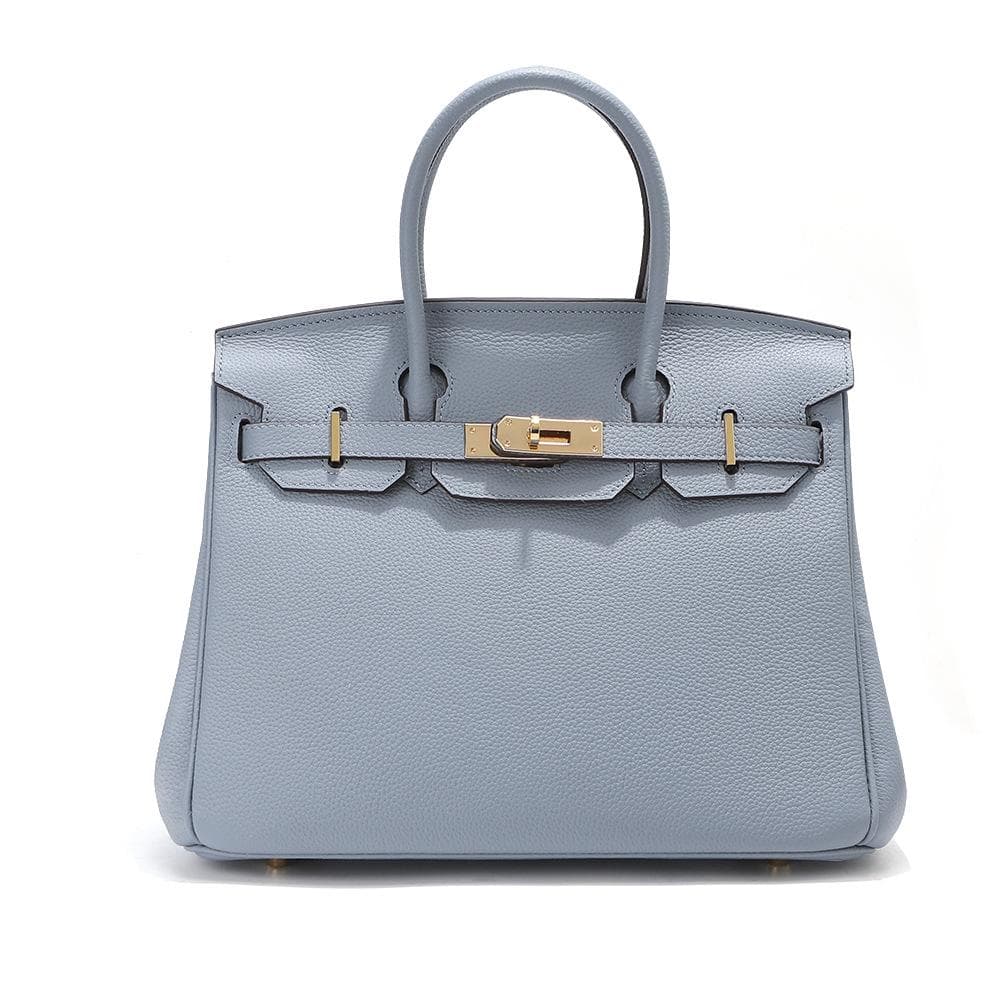 Head Layer Cowhide Platinum Bag Genuine Leather Women's Bag Large Capacity Handbag Women's High-end Sense Commuting Shoulder Cross Shoulder Bag 35CM strapless light blue