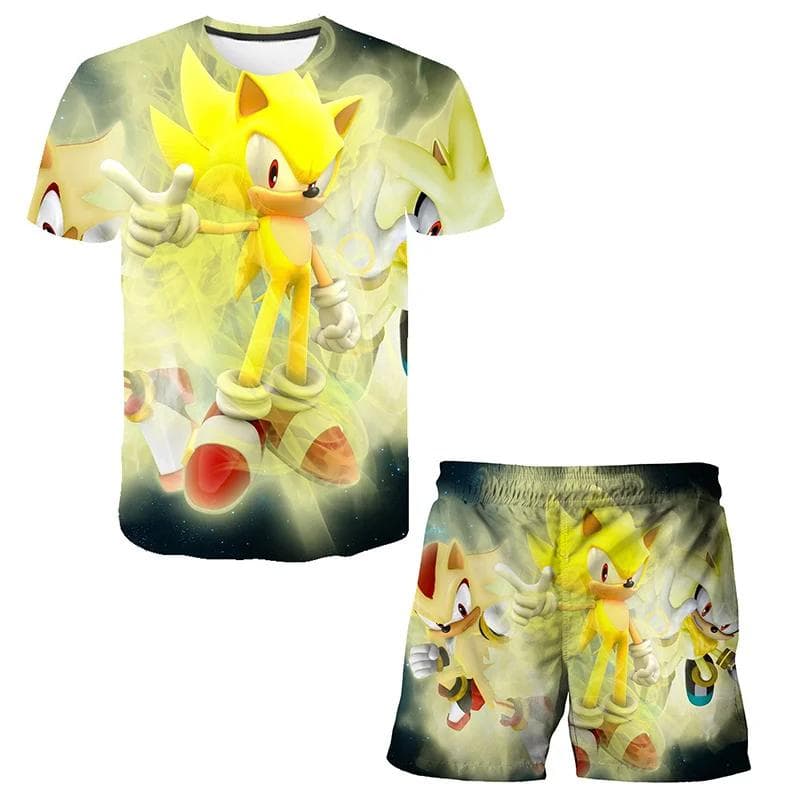 2025 MINISO New boys and girls super sonic Tshirts+shorts Harajuku Sonic print suit T-shirt + shorts fashion street style children's short sleeves 110