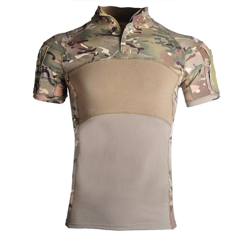 Tactical Cotton T-shirts Men Army Green Combat Camouflage T Shirt Men Short Sleeve Military T-Shirt Outwear L tan
