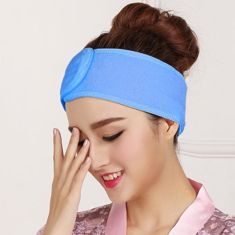 Headband accessories bath makeup hair wrap salon SPA beauty bath with adjustable stretch blue