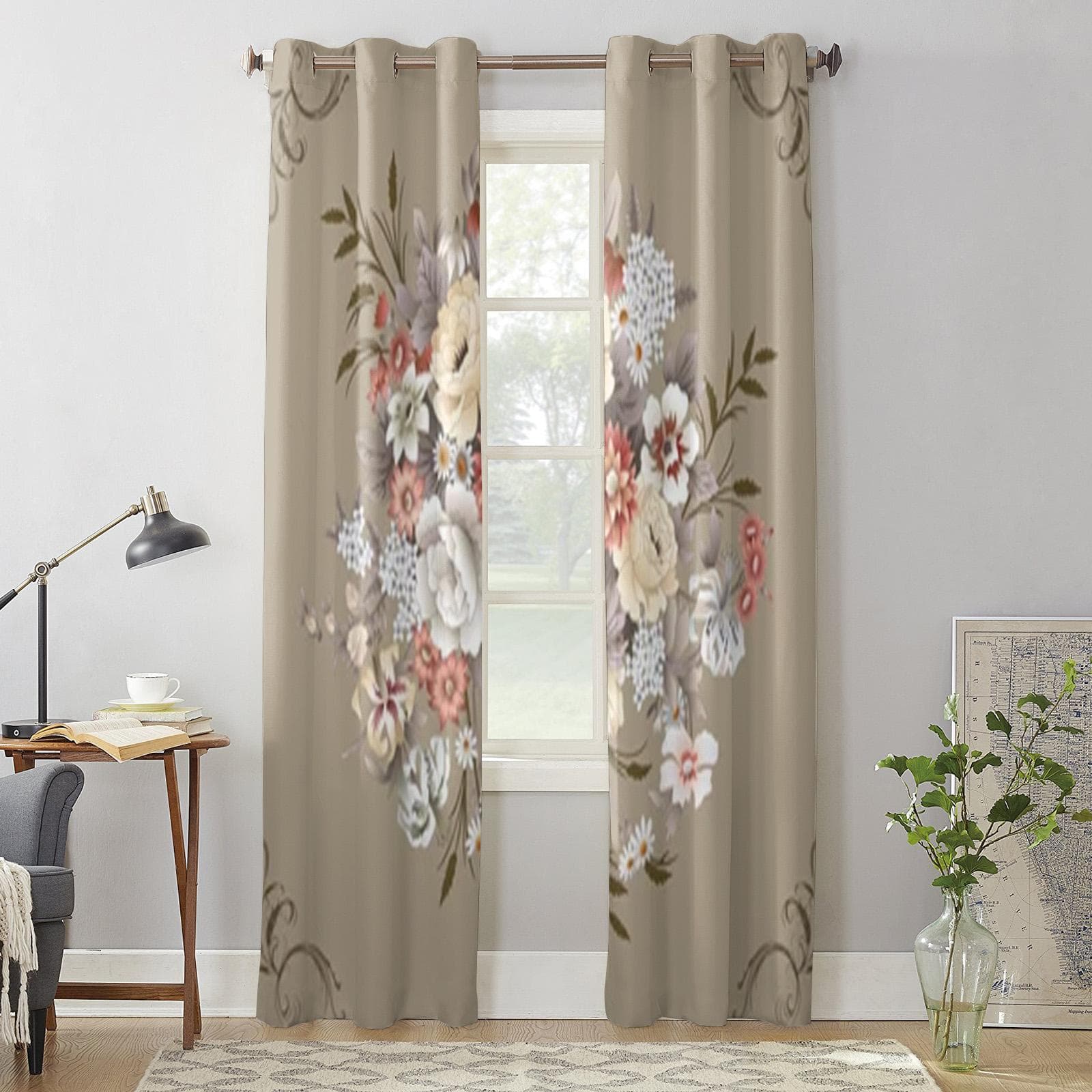 Floral Pattern Window Curtains For Living Room Bedroom Luxury Modern Kitchen Curtains Fabric Drapes 135W x 60H(cm) x1