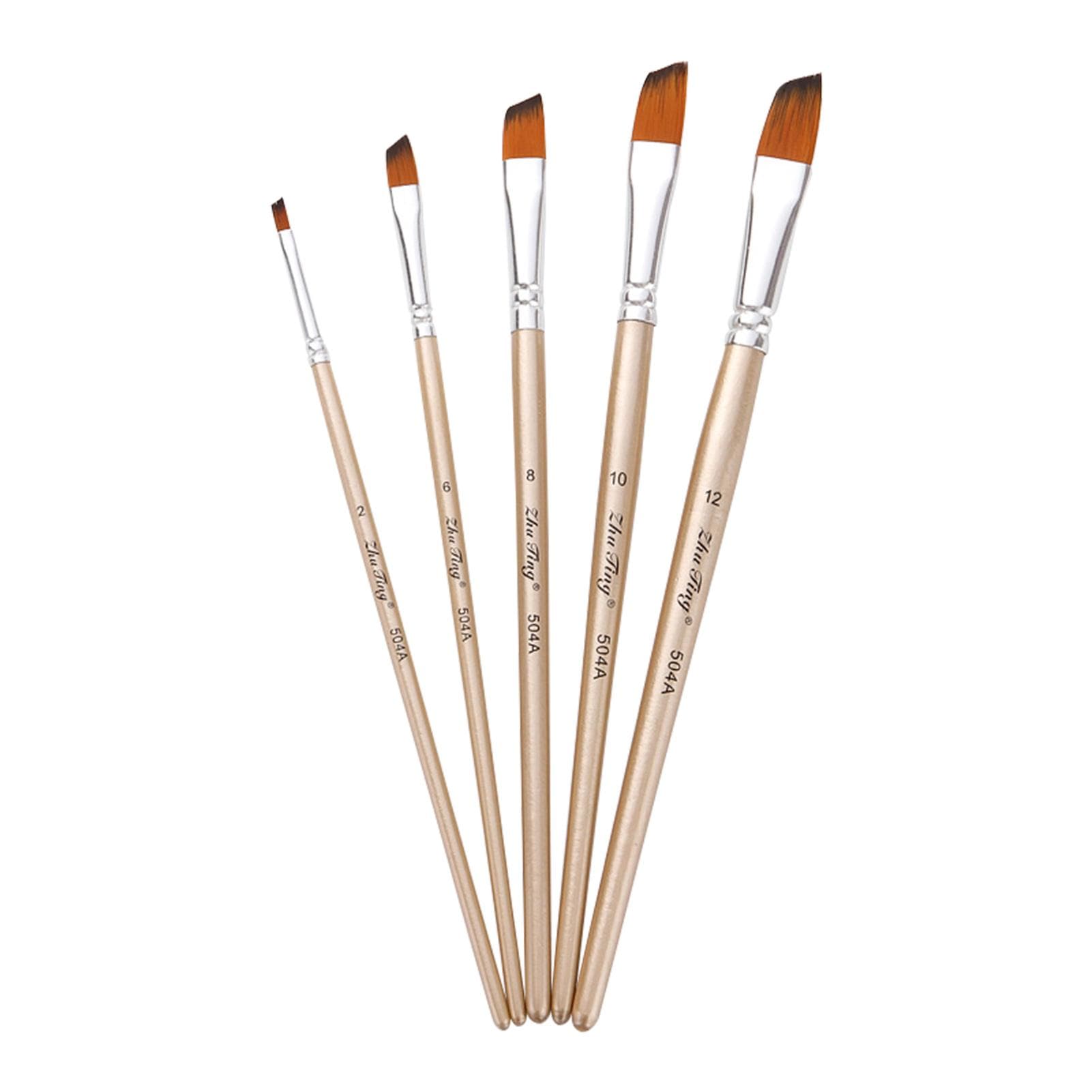 5pcs Angular Tip Paint Brushes Set Nylon Hair Wooden Handle Artists Paintbrushes for Children Angular Tip