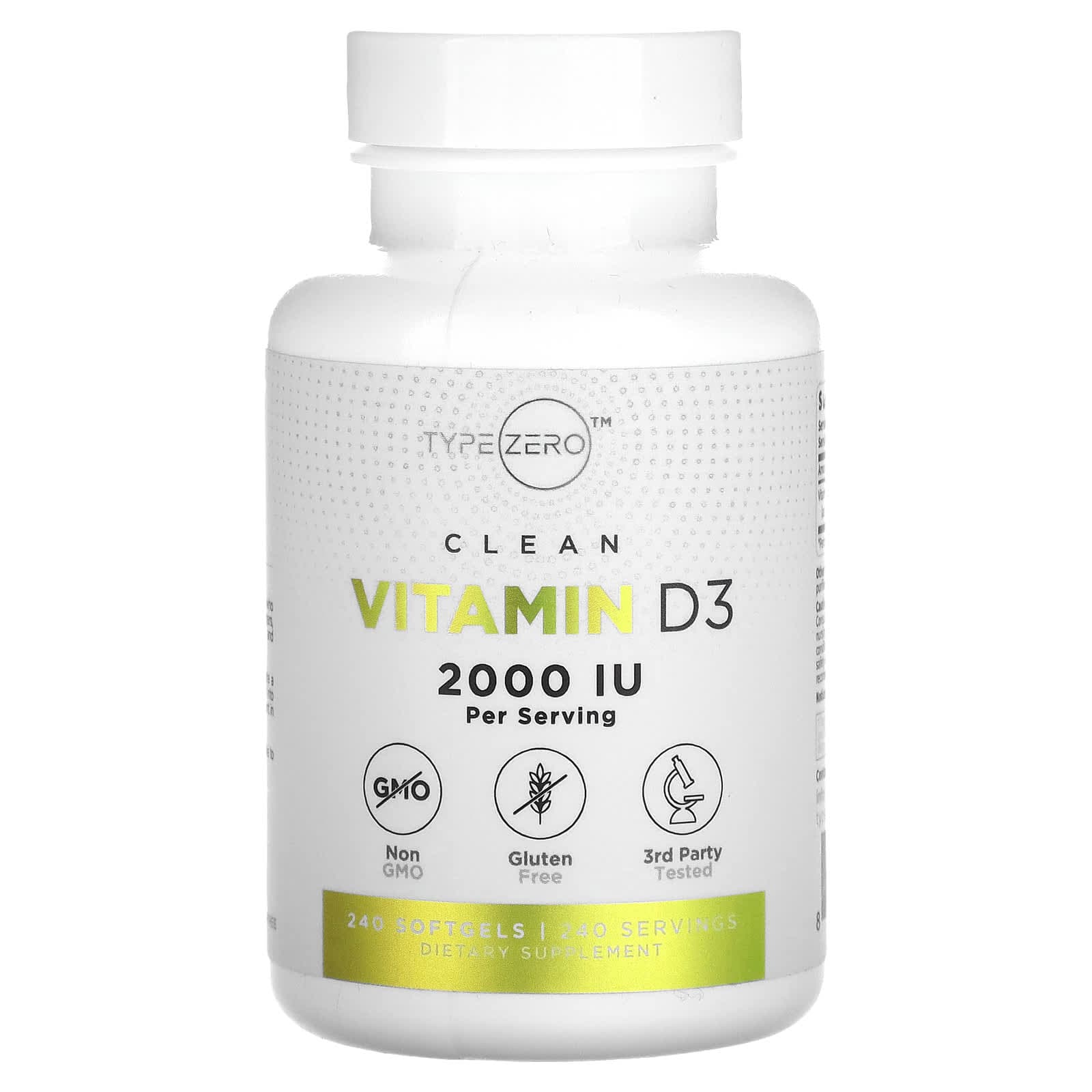 TypeZero, Clean, Vitamin D3, 2,000IU, 240 softgels