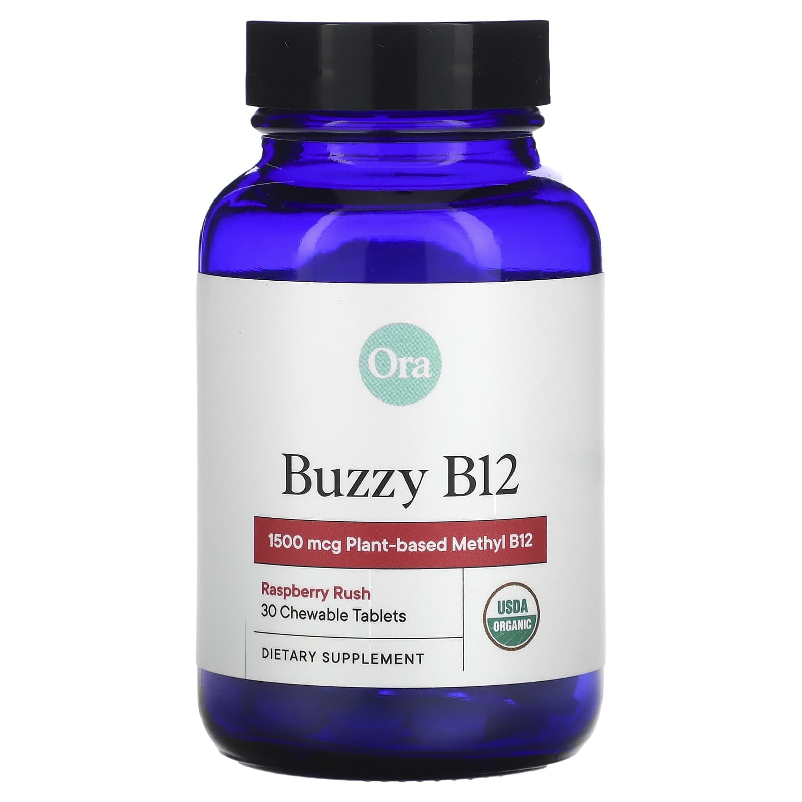 Ora, Verge B12, Raspberry Rush, 1,500mcg, 30 chewable tablets