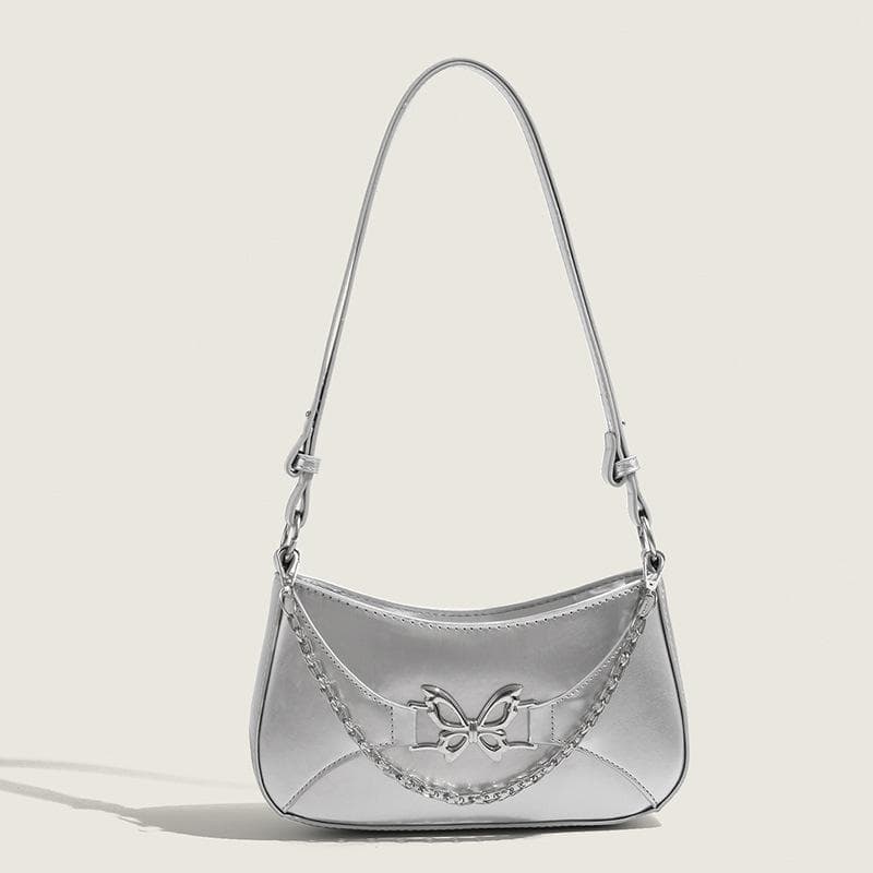 Premium Silver Butterfly Underarm Bag Women's Style Chain One-shoulder Straddle Bag silver