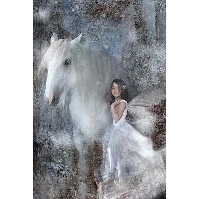5D DIY Diamond Painting Girl and Horse Full Round Diamond Embroidery 20X30CM