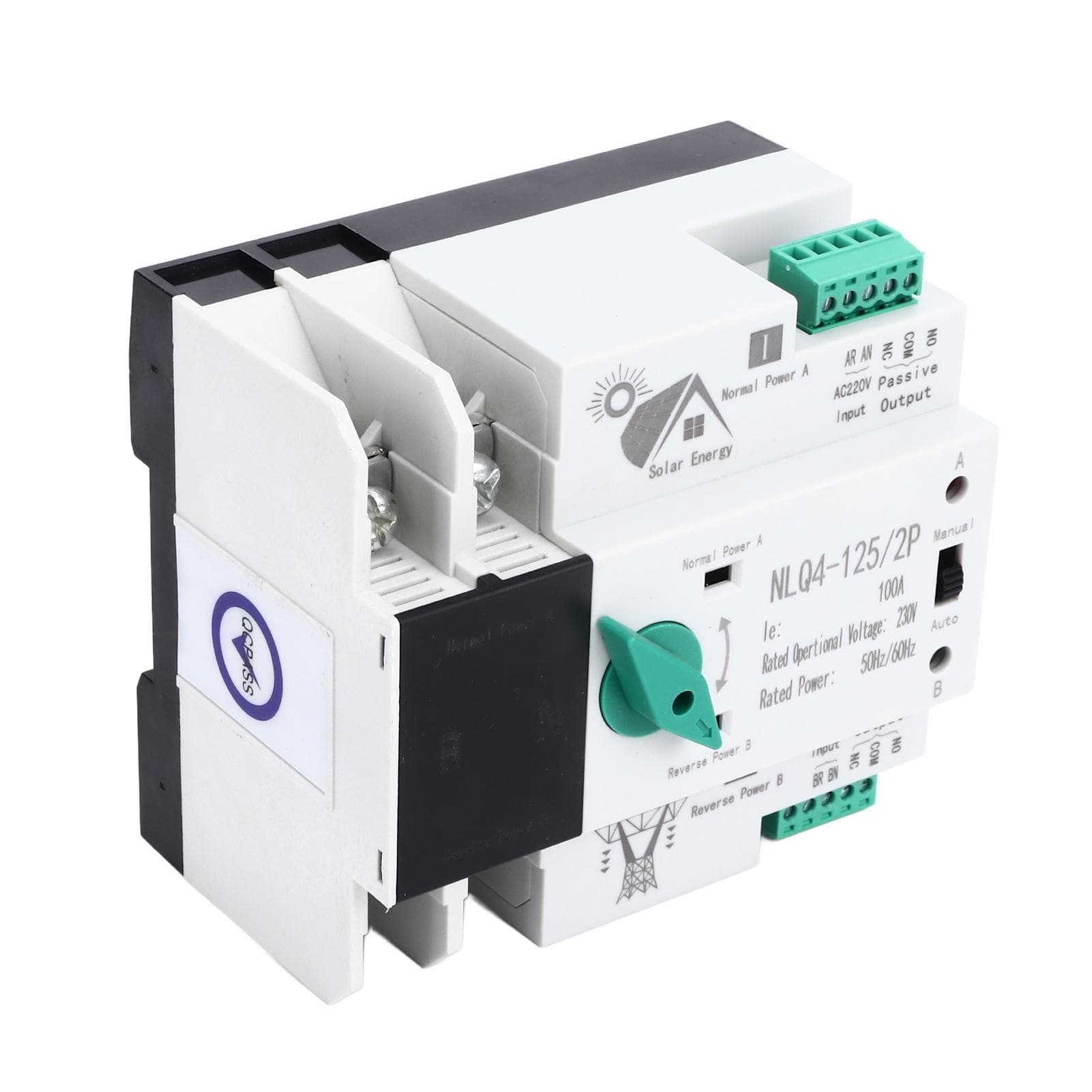 Transfer Switch Dual Power Fast Switching Automatic 230V AC 100A for Home Factory