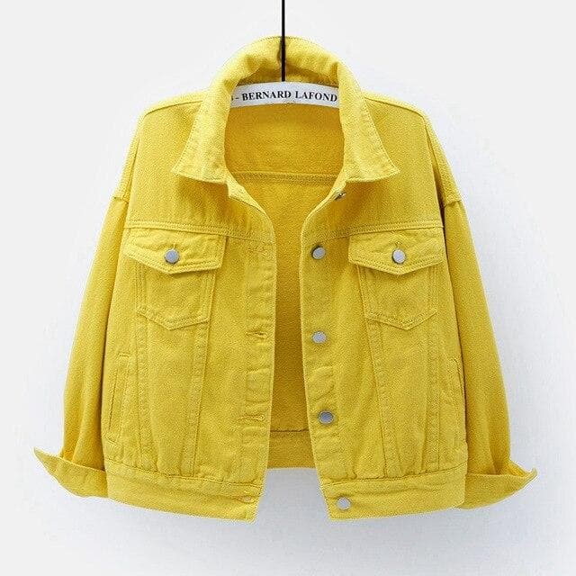 Women's Plus Size Denim Jacket Spring Autumn Short Coat Pink Jean Jackets Casual Tops Purple Yellow White Loose Outerwear XXXL yellow