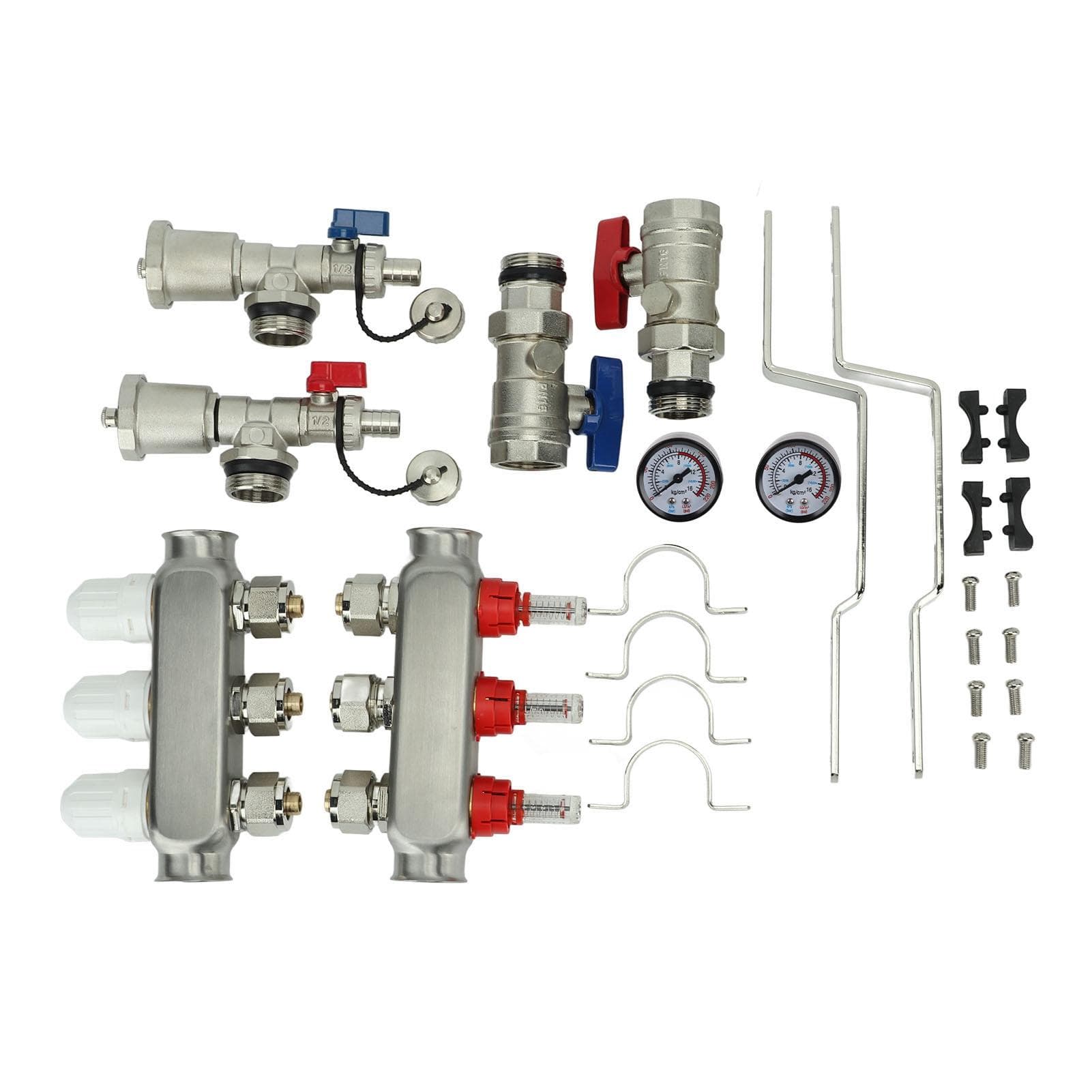 3 Loop Radiant Heat Manifold with High Accuracy Flowmeter Pressure Gauge G1in Floor Heat Manifold