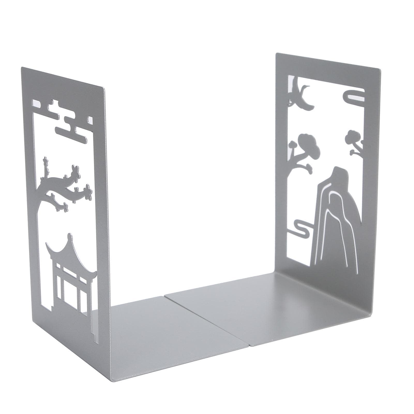 Metal Bookend AntiSlip Ancient Style Desktop Bookshelf Book Divider Craft Supplies(Pavilion Small