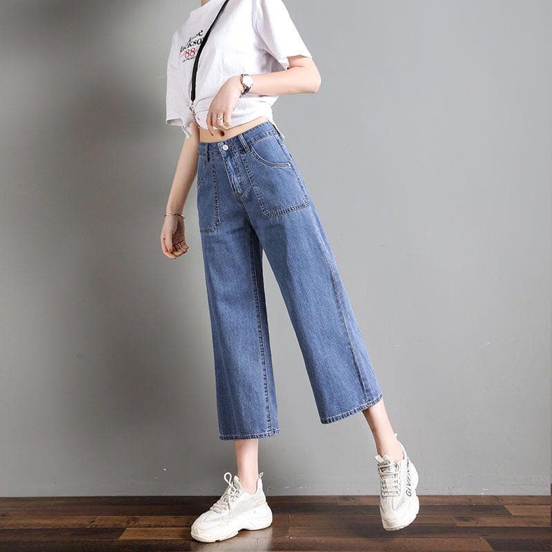 Korean Style Loose Student Wide-leg Jeans Women Summer Thin Simple Straight-leg Pants Women's High Waist Cropped Trousers 26