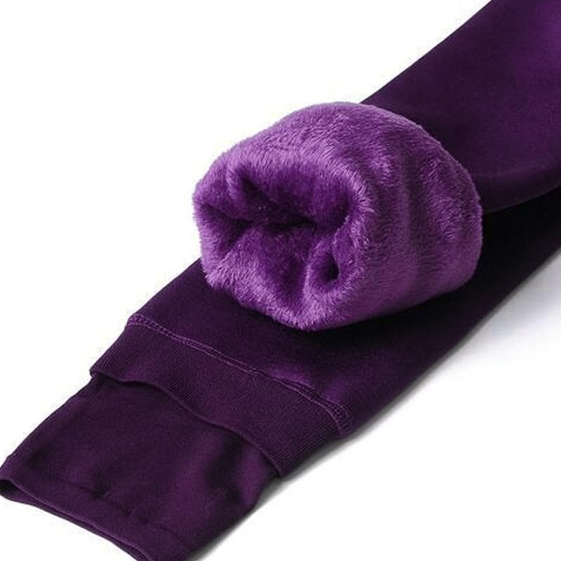 New Winter Leggings for Women High Waist Thick Velvet Stretch Leggings Solid Color Warm Casual Leggings S purple