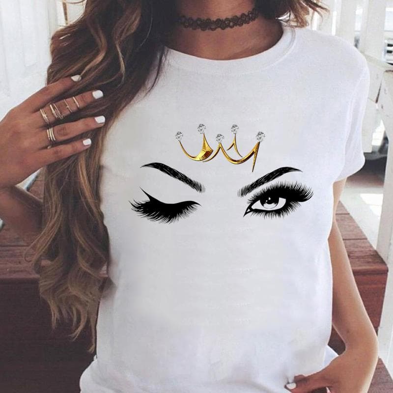 Tee Print Ladies Clothing Eye Lashes Trend Cute 90s Style Summer Female T Top Casual Short Sleeve Women's Fashion Graphic T-shirt 3XL
