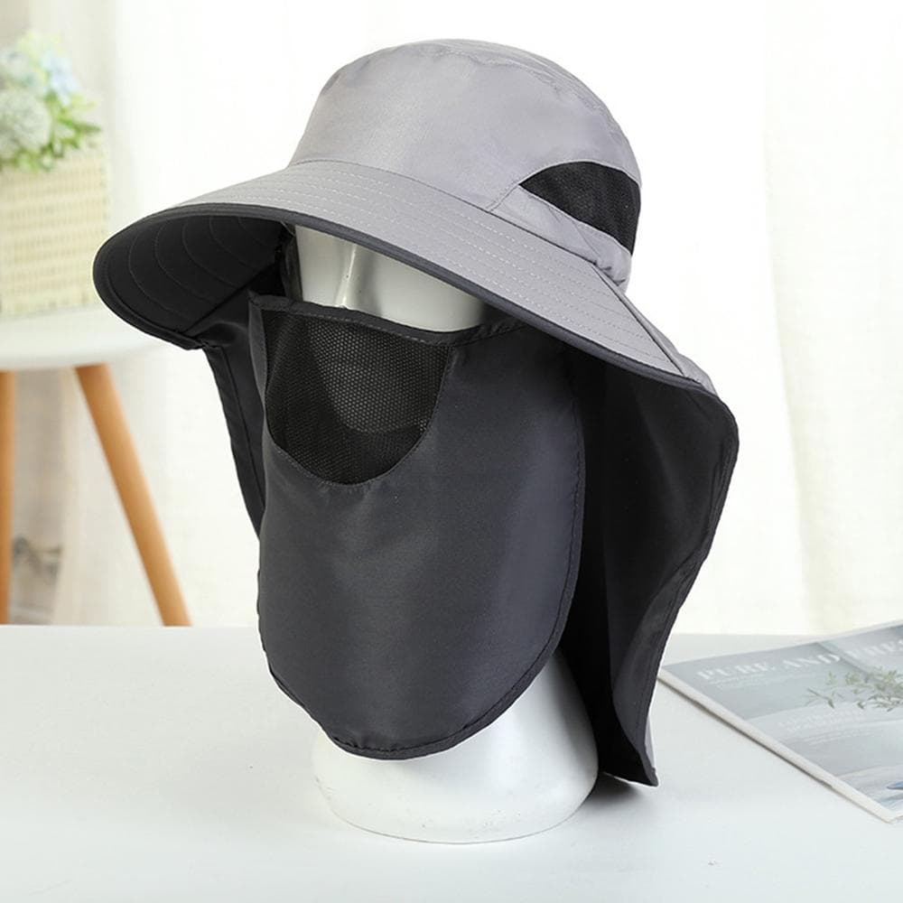 UV-Protection Hat Hiking Hat with Removable Mesh Face Neck Flap Cover Fishing Cap for Man Women light grey