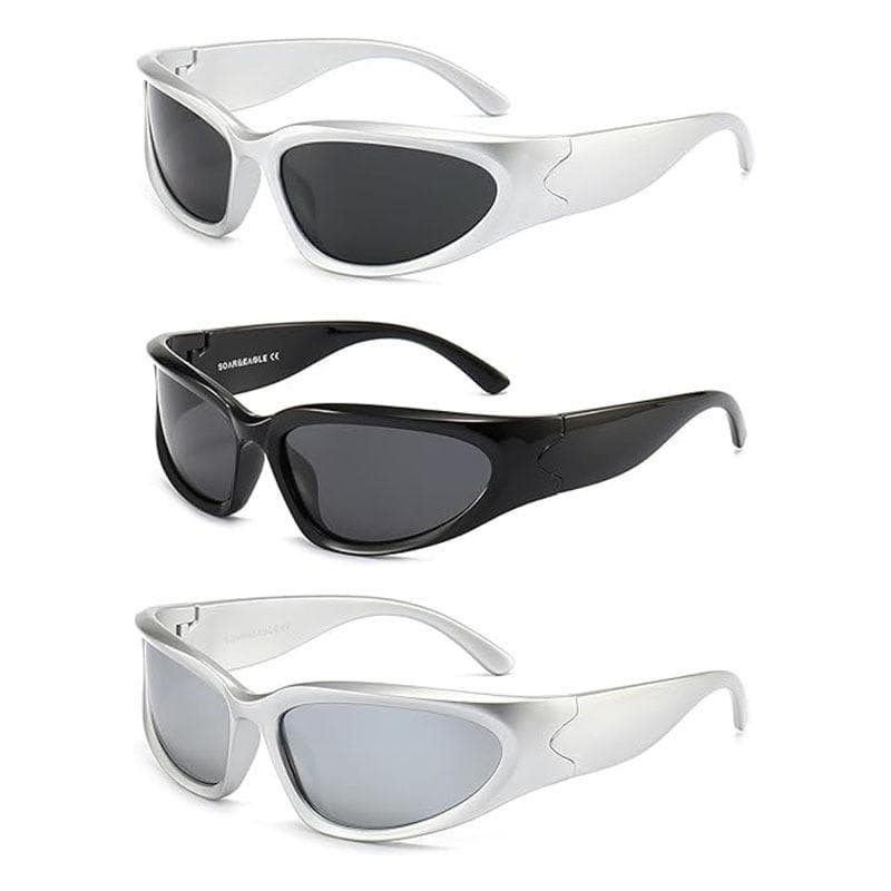 1/3PCS Steampunk Y2K Sunglasses Half Frame Blue Mirror UV400 for Women Men Cycling Sports Summer