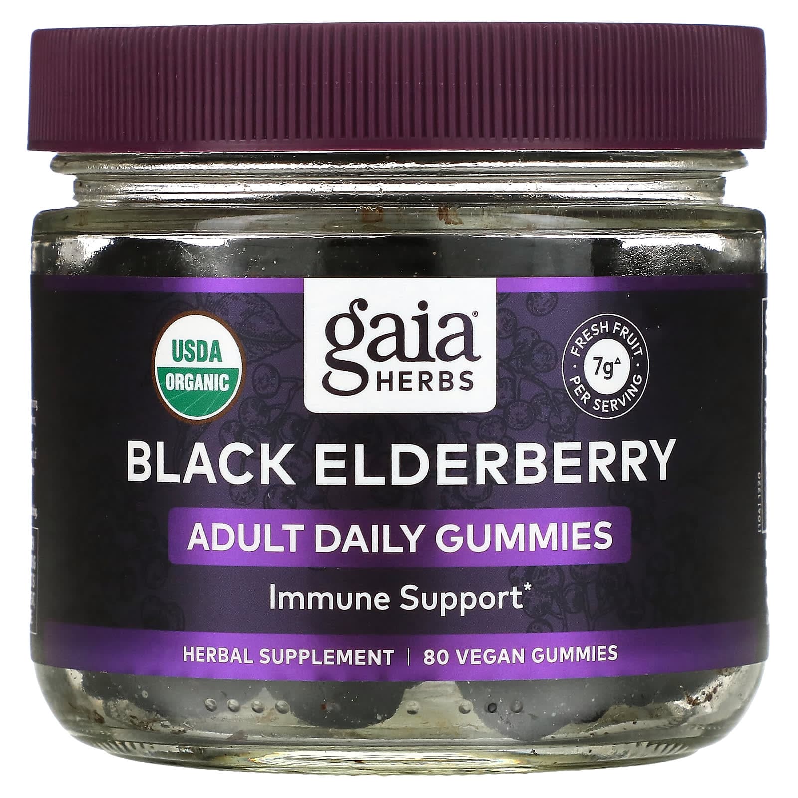 Gaia Herbs, Everyday Elderberry Immunity Strengthening Gummies, 80 Vegan Gummies