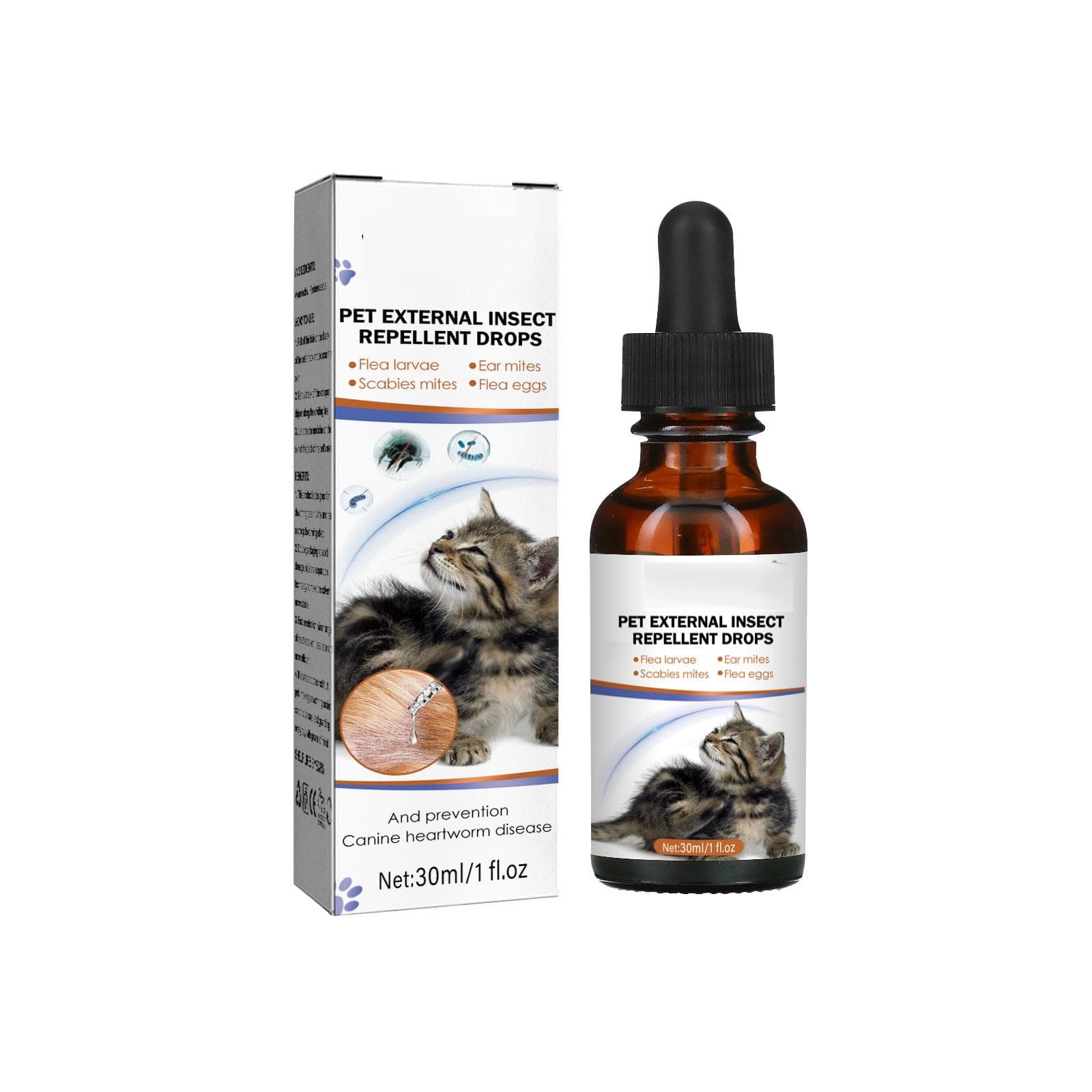 Pet External Deworming Drops, Cat And Dog Cleaning And Removal Of Lice, Ticks, Fleas Drops,pet Itching Relief,30ml One Size black