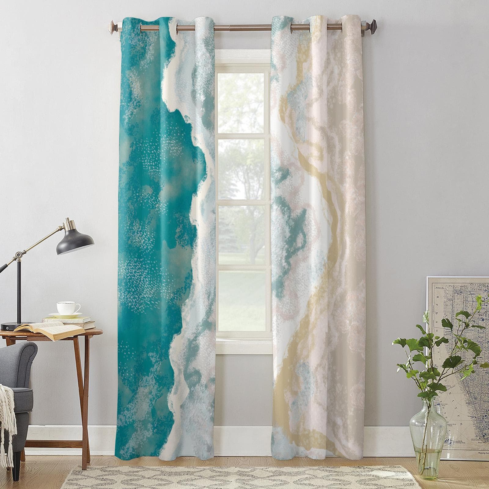 Waves Bohemian Gradient Modern Window Curtains for Living Room Bedroom Curtain Kitchen Treatment Blinds Drapes 135W x 115H(cm) x1