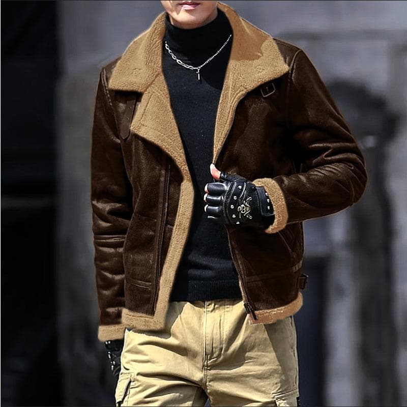 Fur One-piece Lamb Wool Men's Coat Thickened Fur Suede Jacket 3XL