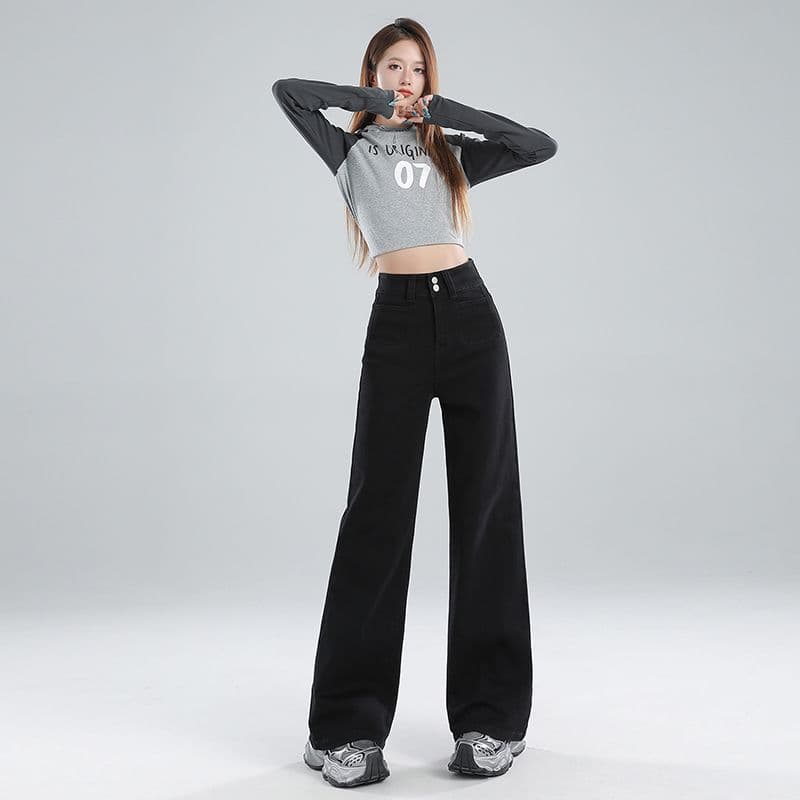 Autumn and Winter Small Straight High Waist Wide-leg Jeans for Women In Autumn and Winter Wide-leg Trousers for Women In Autumn and Winter XXL