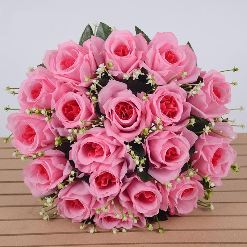 18 Heads Silk Rose Artificial Flowers Fake Bouquet Wedding Home Party Decor pink